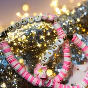 Mommy & Mini Pink and White Beaded Bracelet Set ( new handmade )
